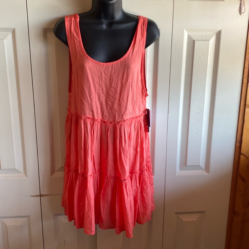 O’Neill NWT Sleeveless Low U back Ruffled Tier Orange Cover Up Dress size Small
